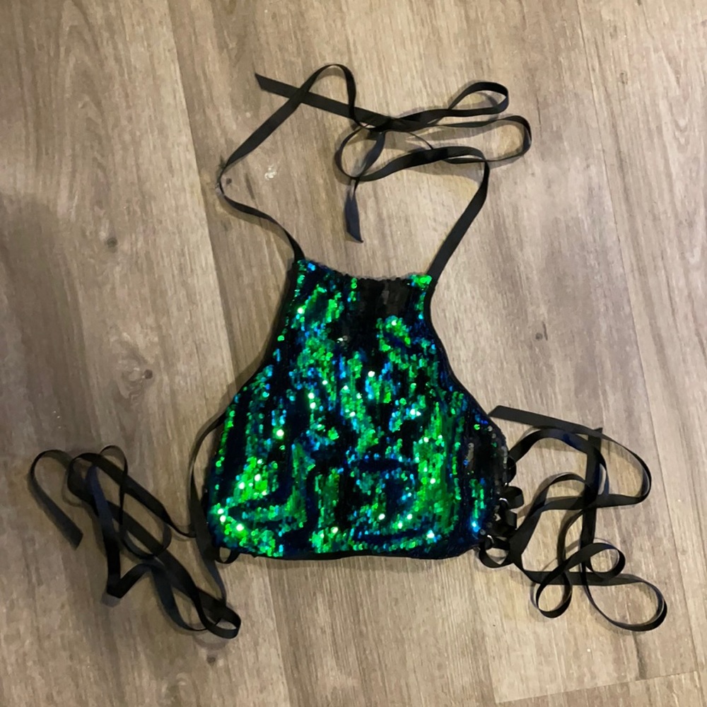 CLUB EXX Blue and green Sequin Rave Top